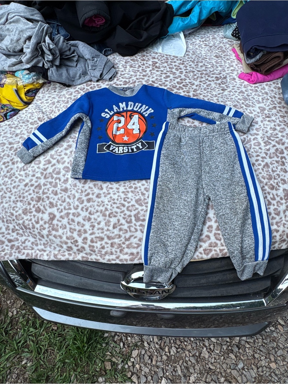 Blue 'Slam Dunk 24' Kids Sweatshirt and Gray Track Pants Set Size 18 Months